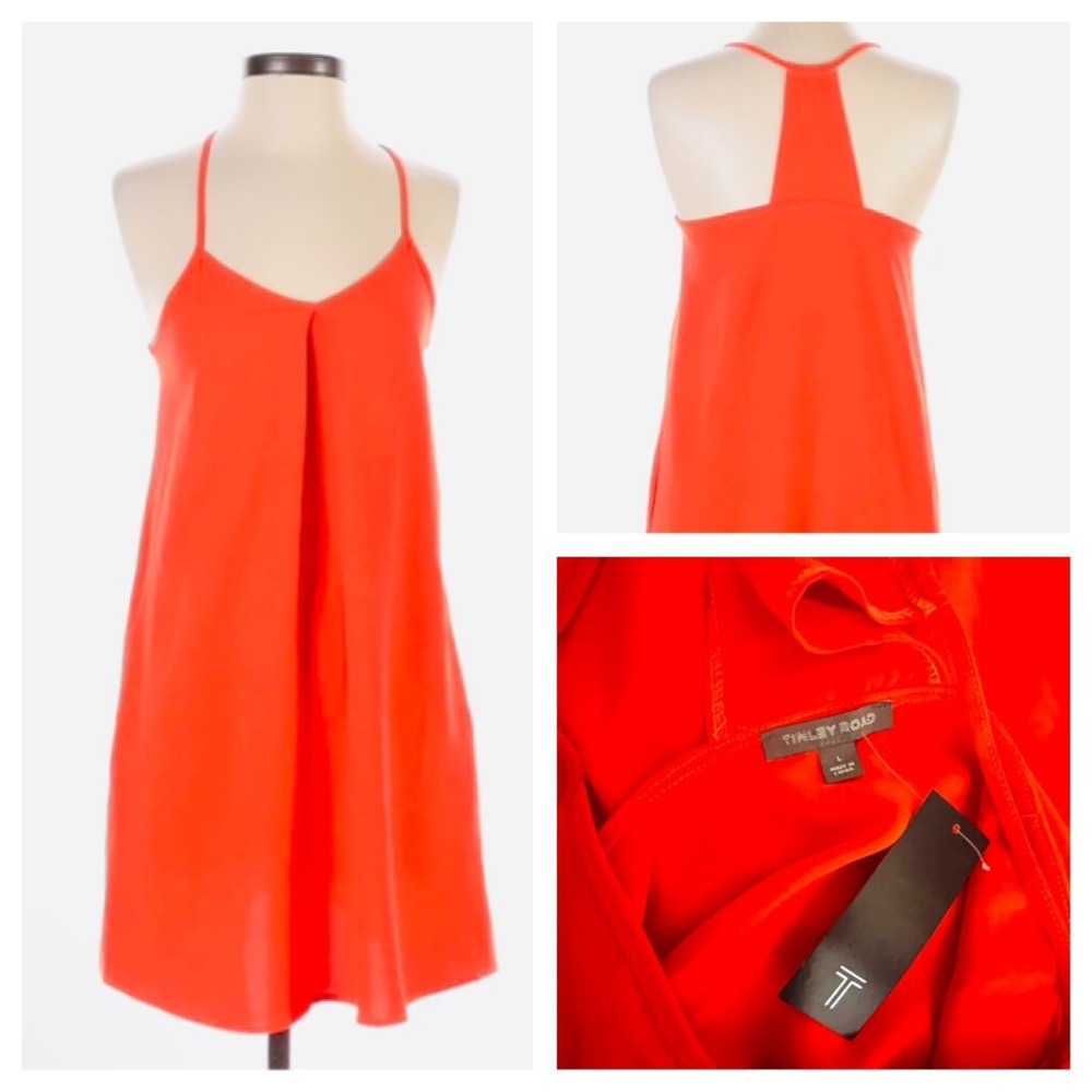 Tinley Road Atomic Orange Strappy Mini Dress Razorback Pockets Women's LG NWT